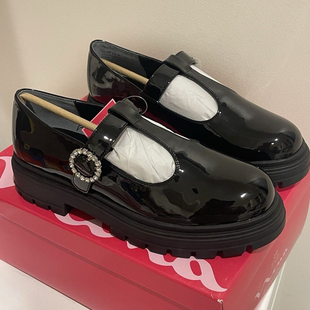Nina Stassi Shoes Size 4 M Black Girls Dress Round Toe Low Heels Buckle
